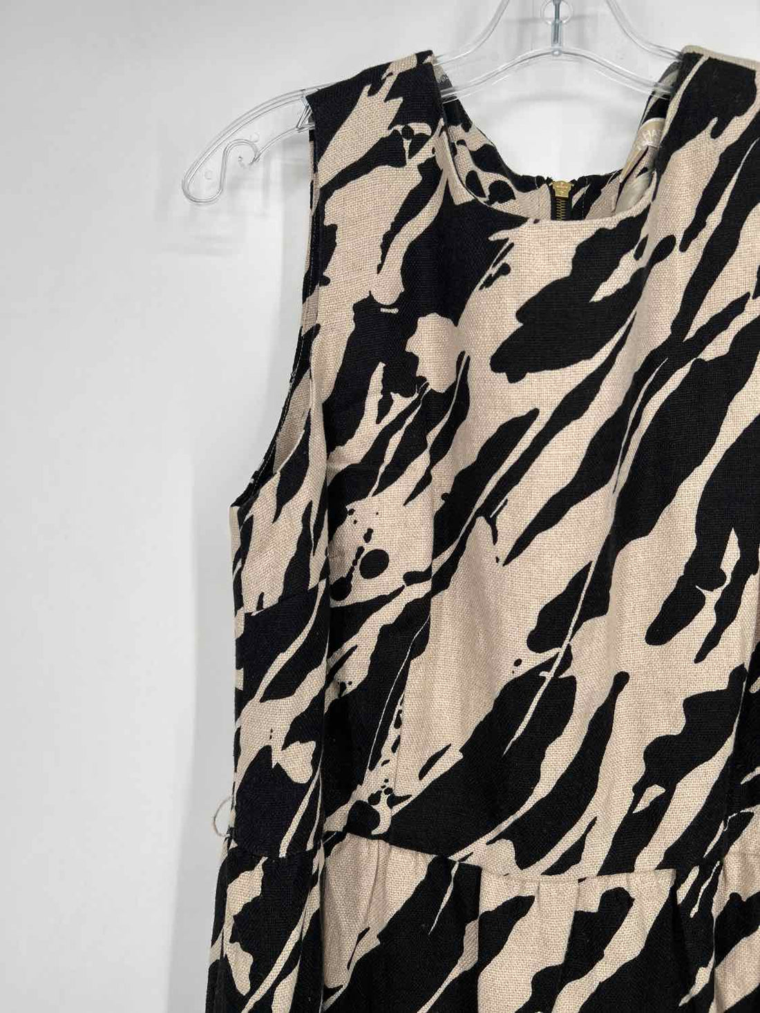 Michael Kors Size 12 Cream & Black Linen 100% Sleeveless Dress