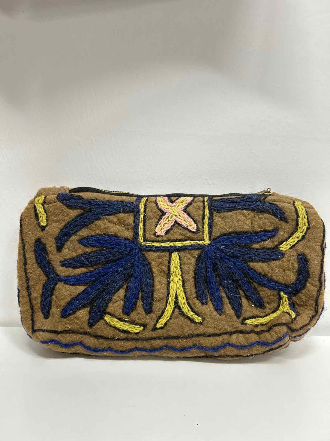 Brown & Blue Wool Threaded Clutch