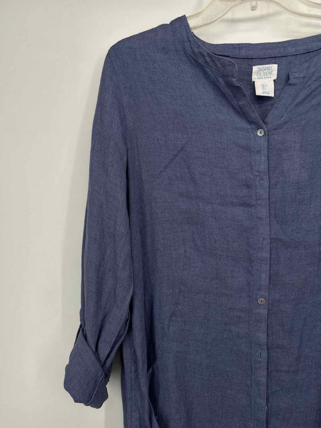 Sigrid Olsen Size L Blue Linen Long Sleeve Dress