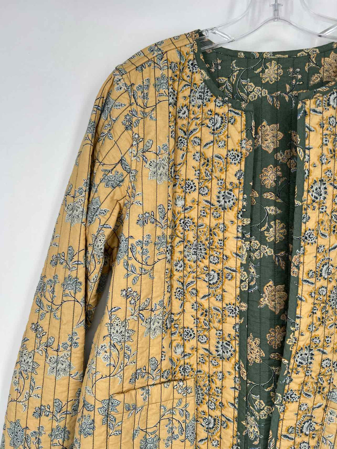 Pure Jill Size S Yellow & Green Floral Quilted Reversible Jacket