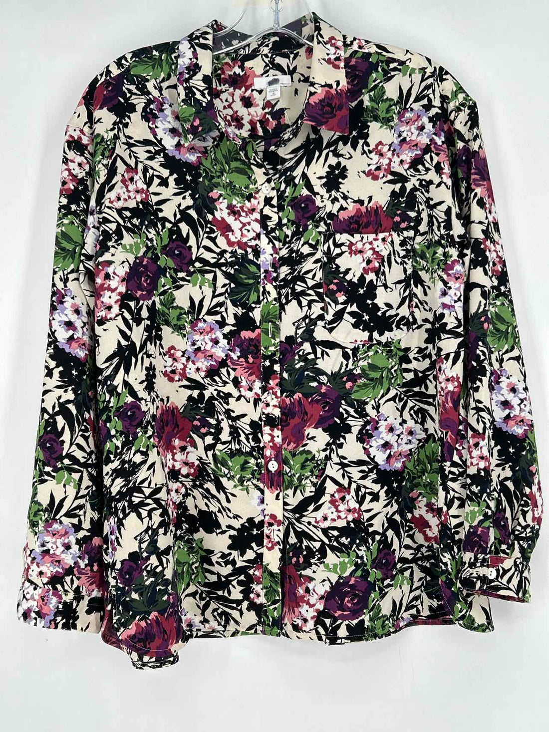 J Jill Size MP White & Black Floral Long Sleeve
