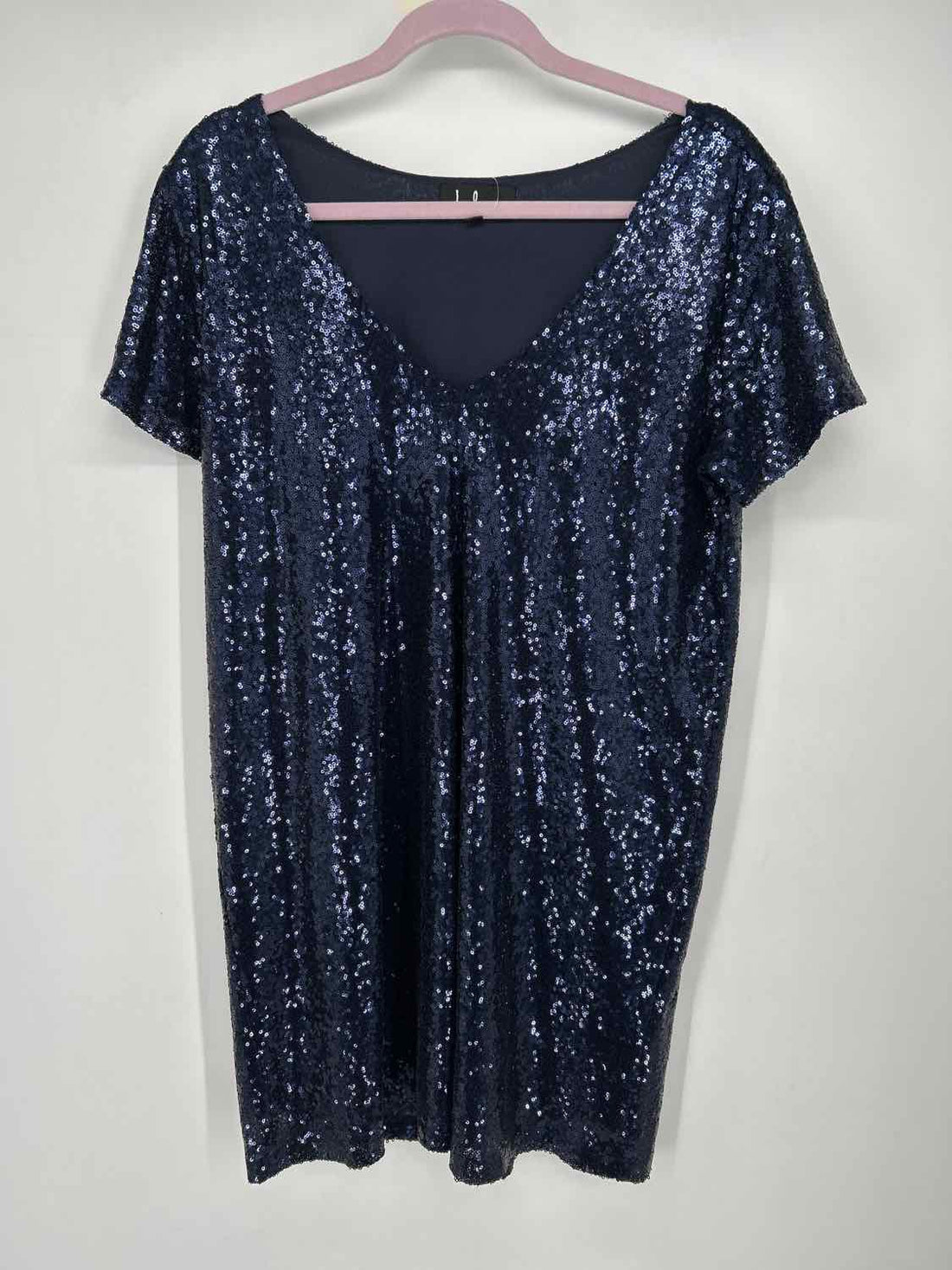Lulus L Navy Sequined Short Sleeve Holiday