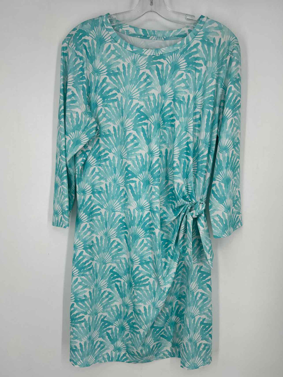 Vineyard Vines Performance Size XL Aqua & White Print Long Sleeve Dress