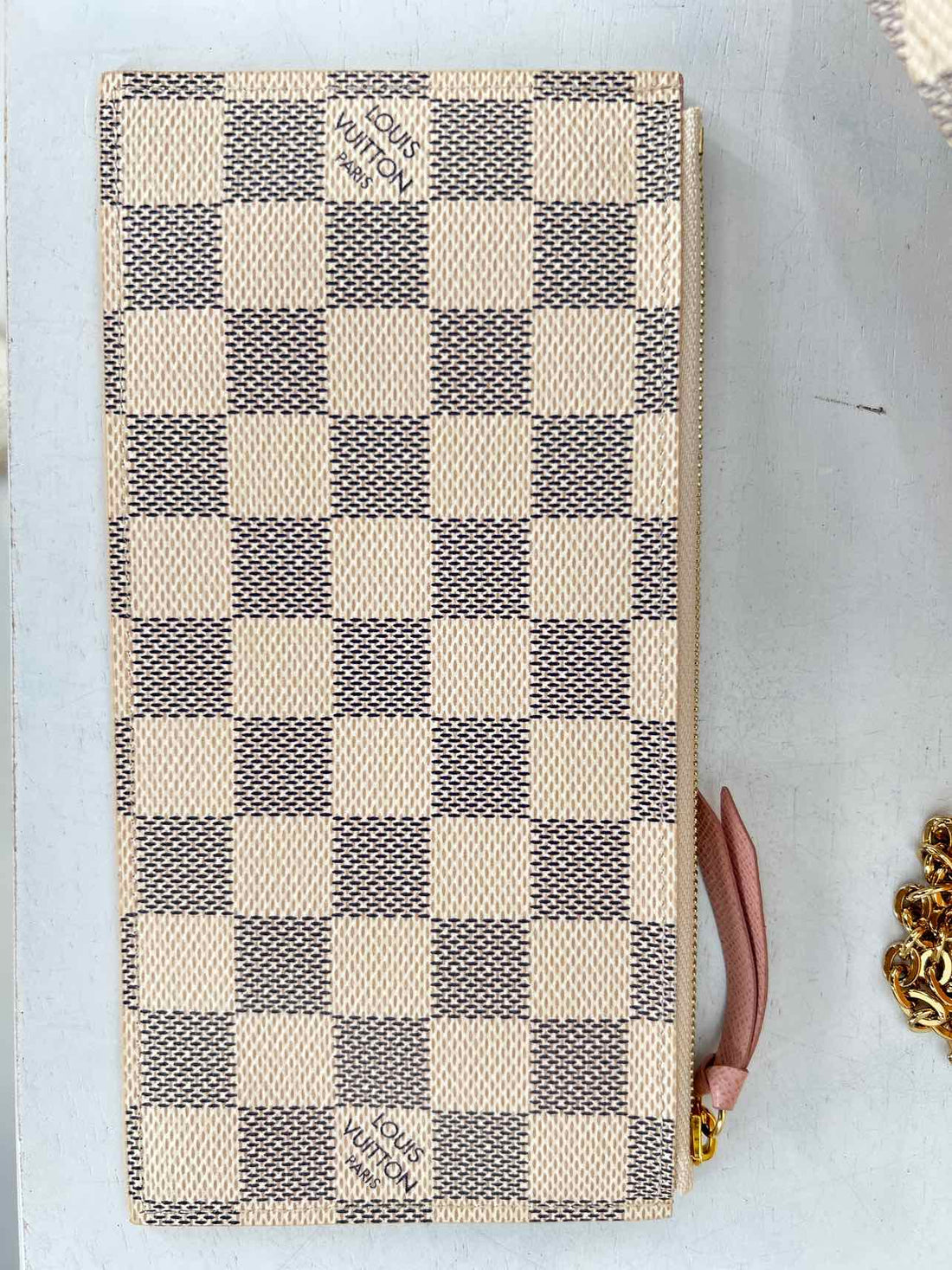 Louis Vuitton Felicie Pouchette GM Damier Azur Coated Canvas Like New LUXURY