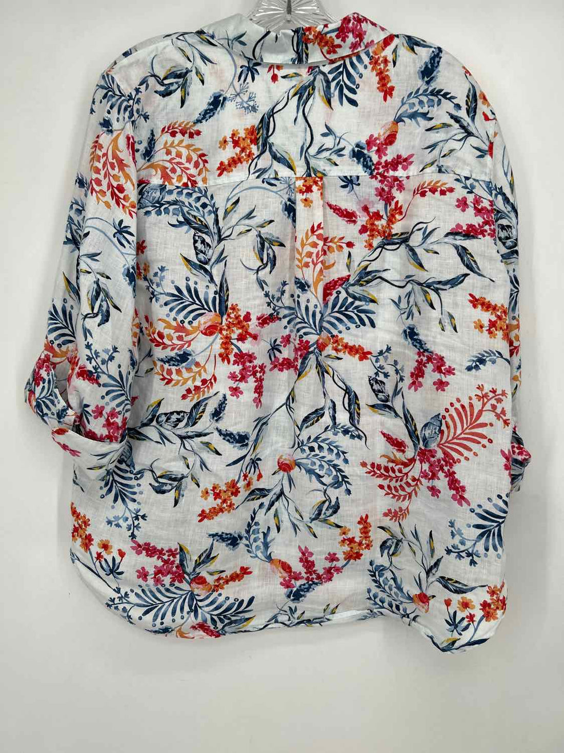 Chicos Size 2(12) White & Navy Print Long Sleeve