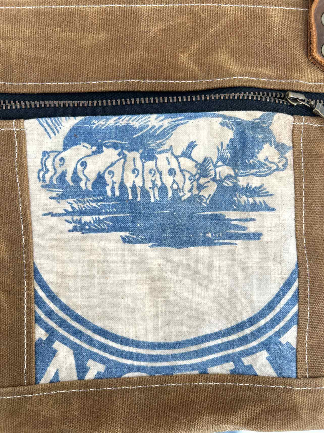 Southern Glory Goods & Co Brown White & Blue Canvas/Leather NWT Crossbody
