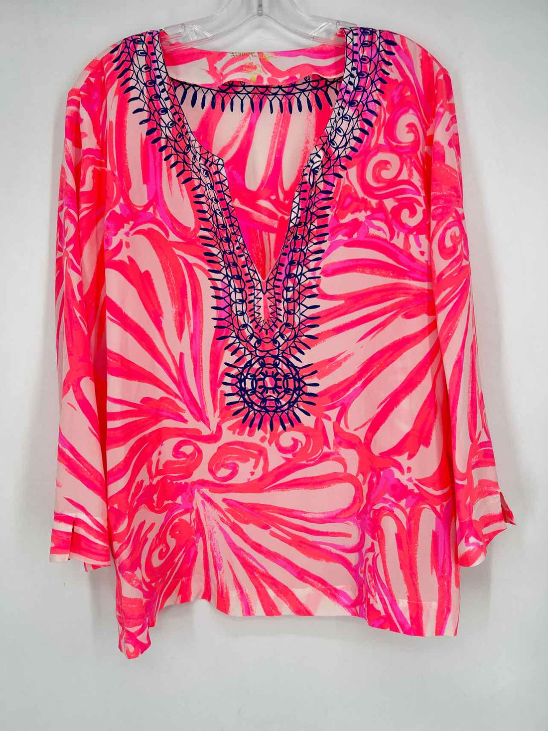 Lilly Pulitzer XL Pink Print Silk Long Sleeve Lilly Pulitzer Top