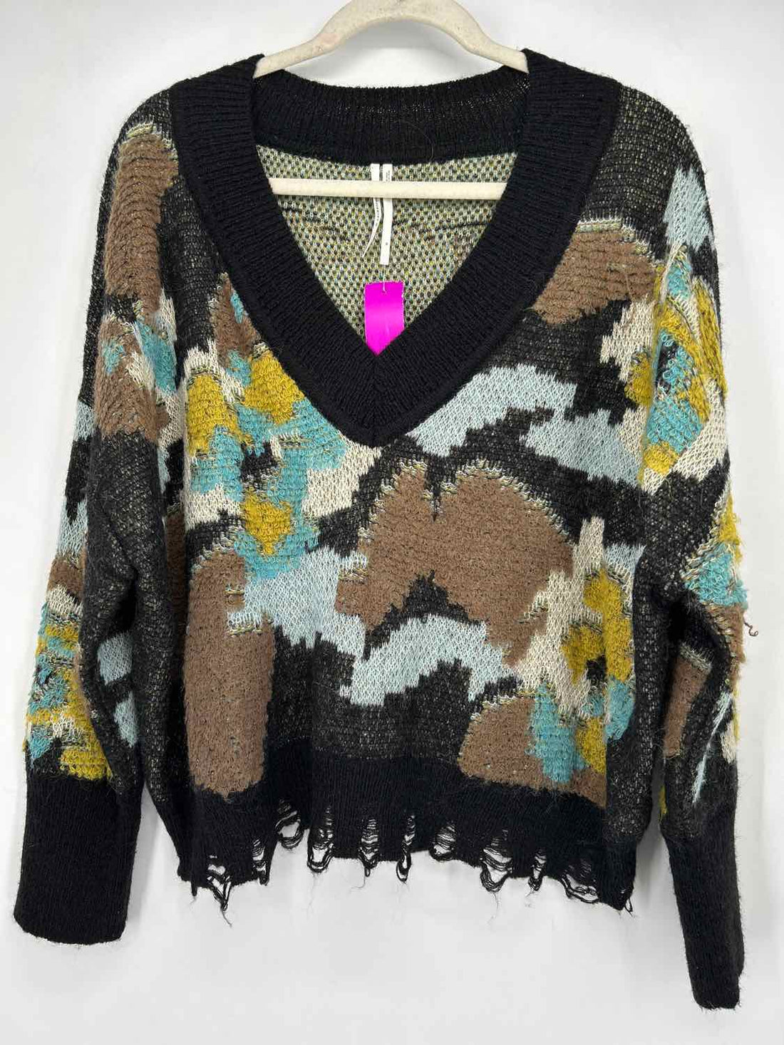 Anthropologie Size M Black Yellow & aqua Sweater