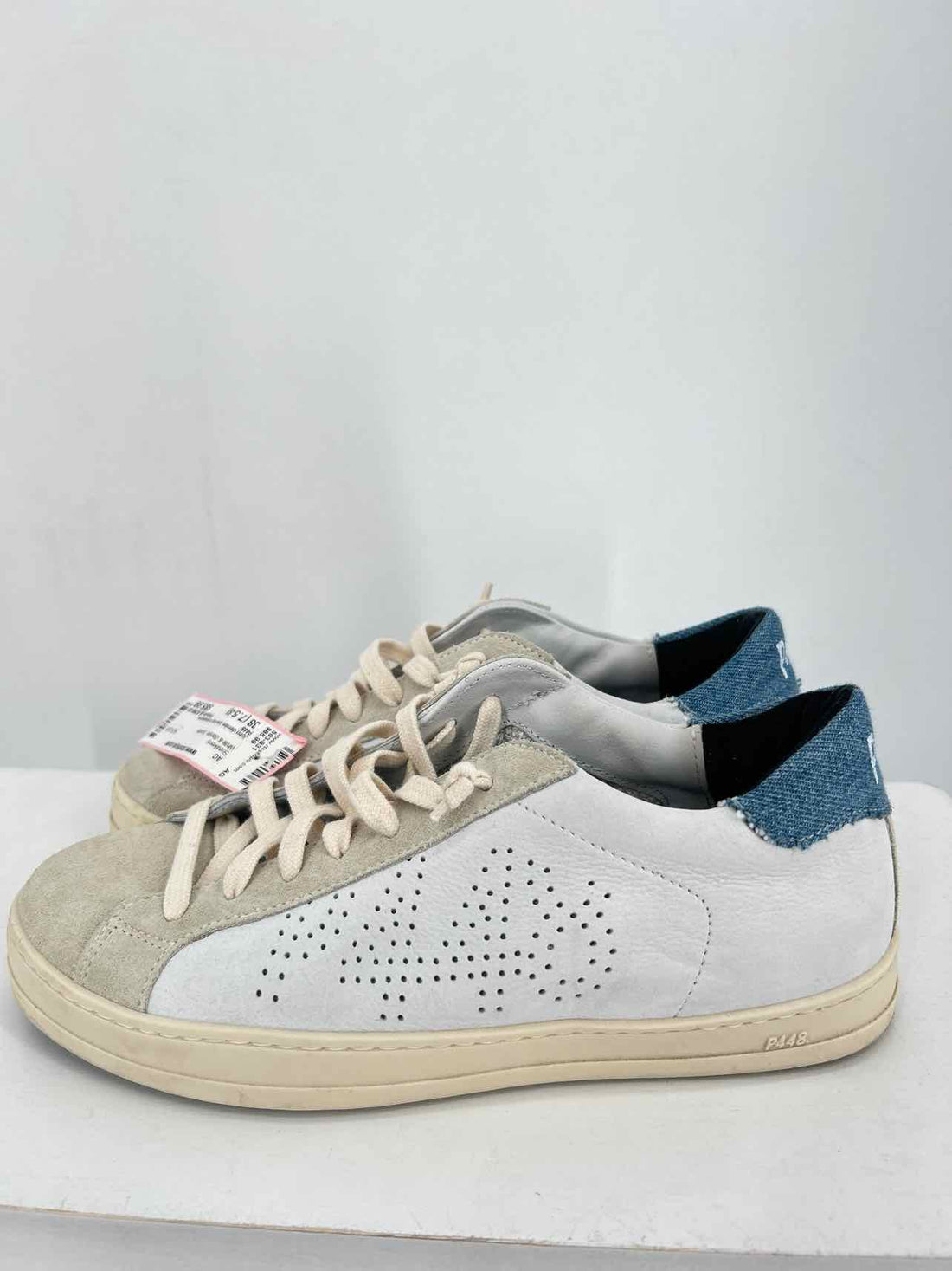 P448 Women Size 38 (7.5-8) White & denim Suede Sneakers