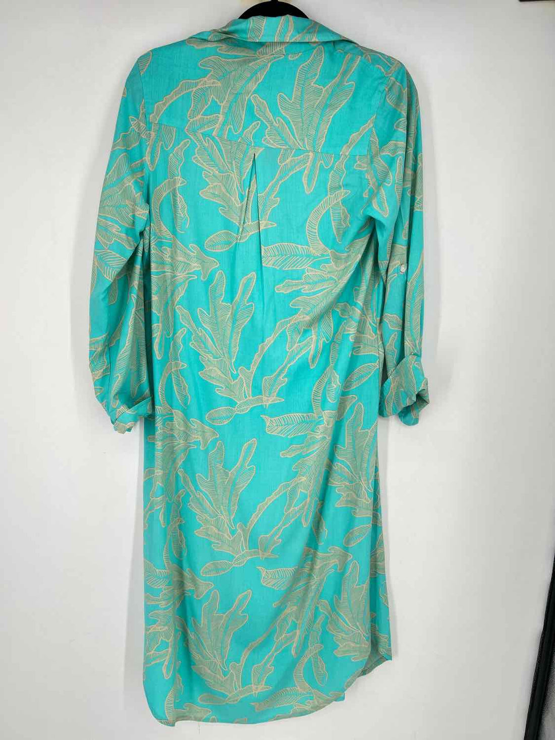 La Mer Luxe Size S Aqua & beige print Long Sleeve Dress