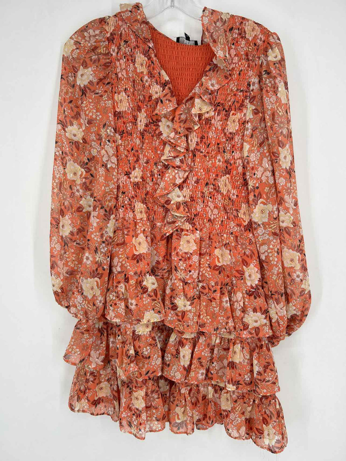 1 State Size M Orange Floral Long Sleeve Dress