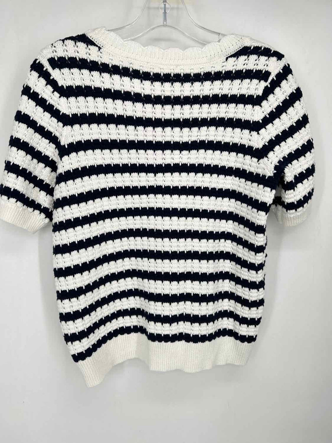 Evolution Size M Blue & White Striped Knit Short Sleeve
