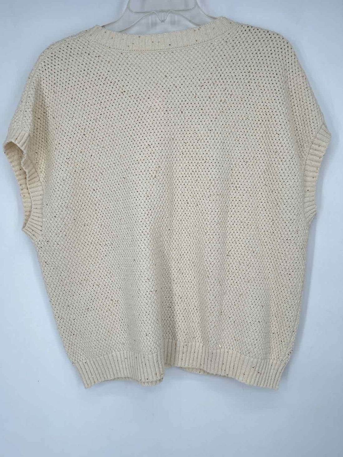 Chicos Size 2/L Cream Sequined Short Sleeve Cardigan