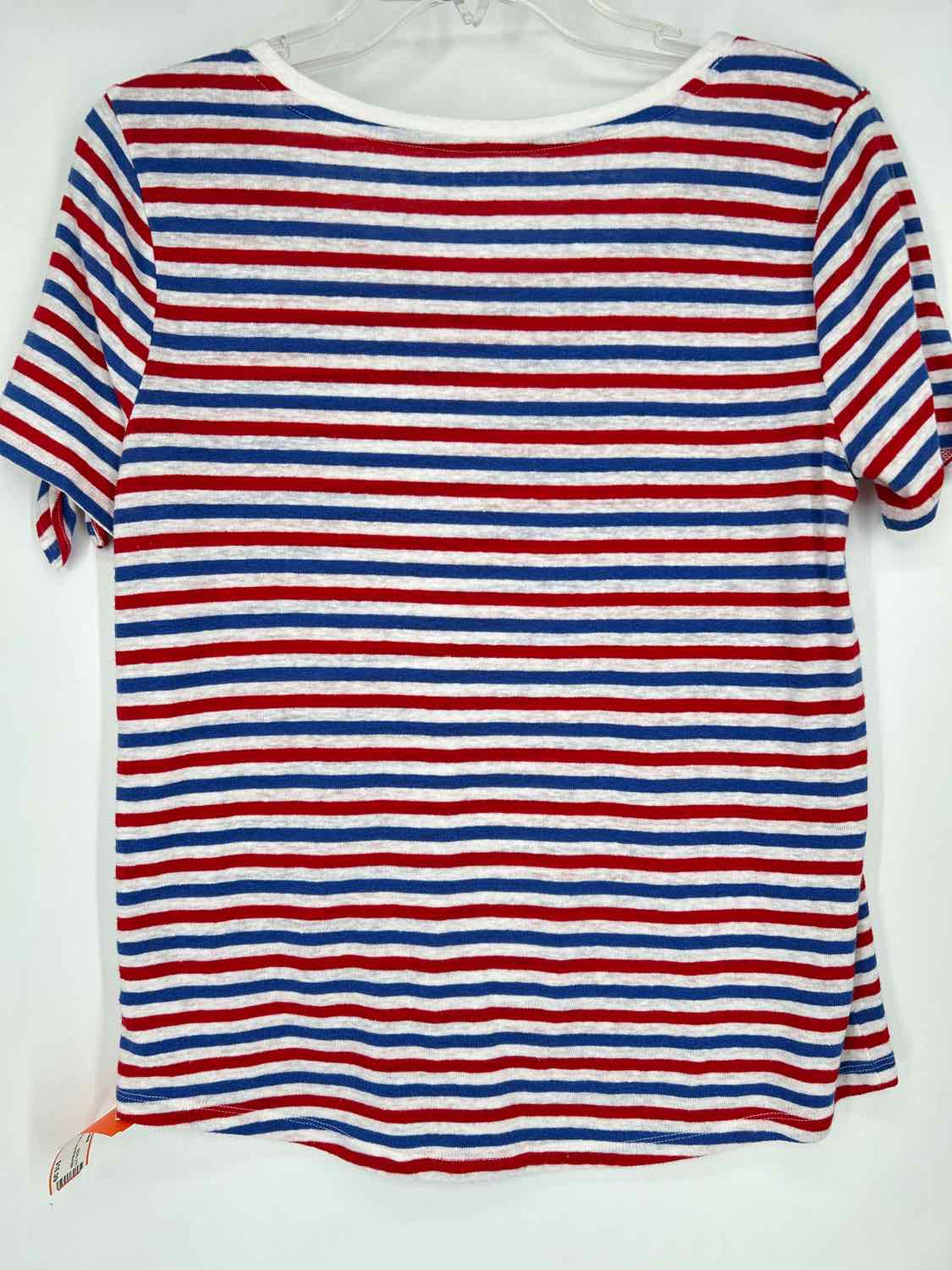 Talbots Size S White Red & Blue Striped Linen/Polyester Short Sleeve
