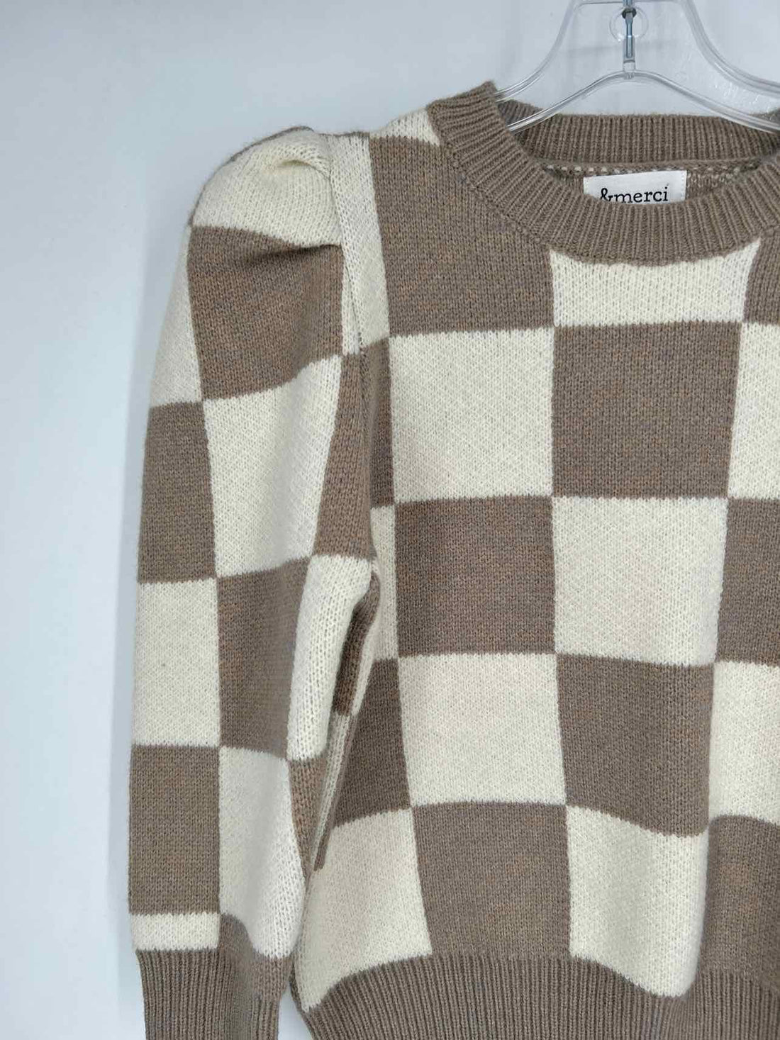 & Merci Size S Taupe Checkered Sweater