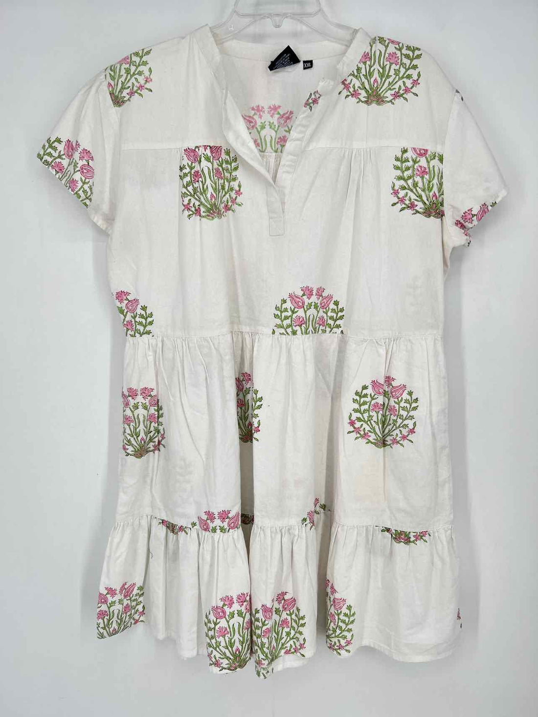 Madison Mathews Size XXL White Floral Short Sleeve Dress
