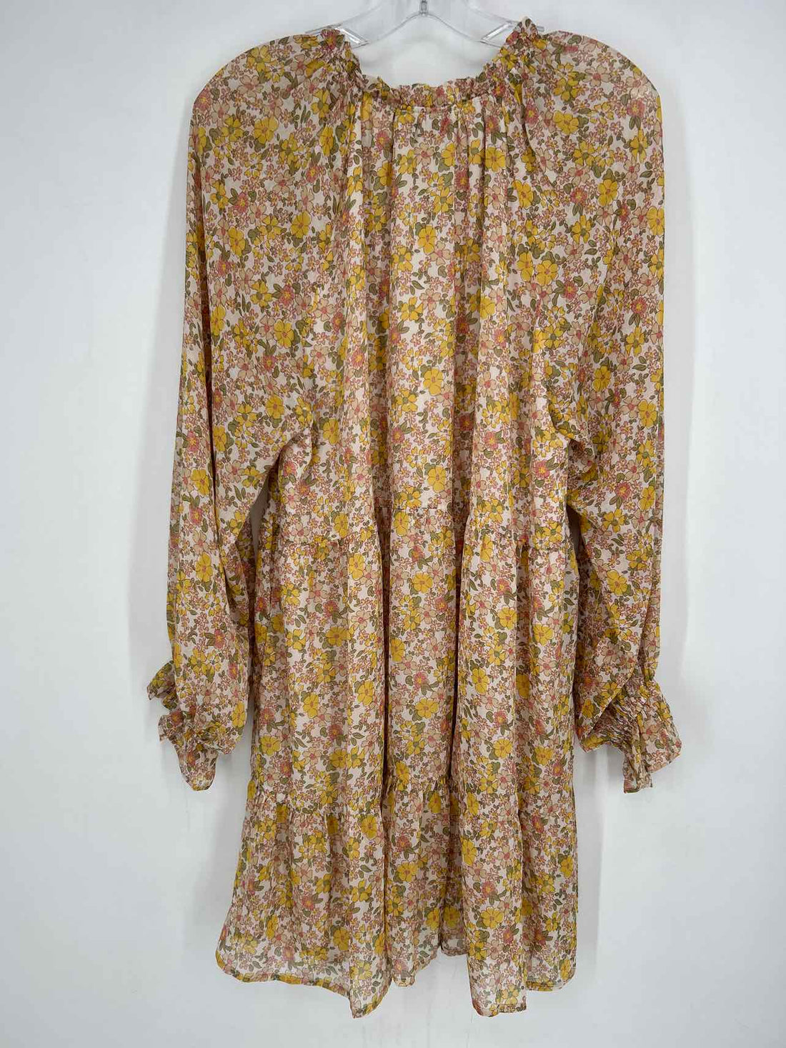 Dress Forum Size L Yellow & Pink Floral Long Sleeve Dress