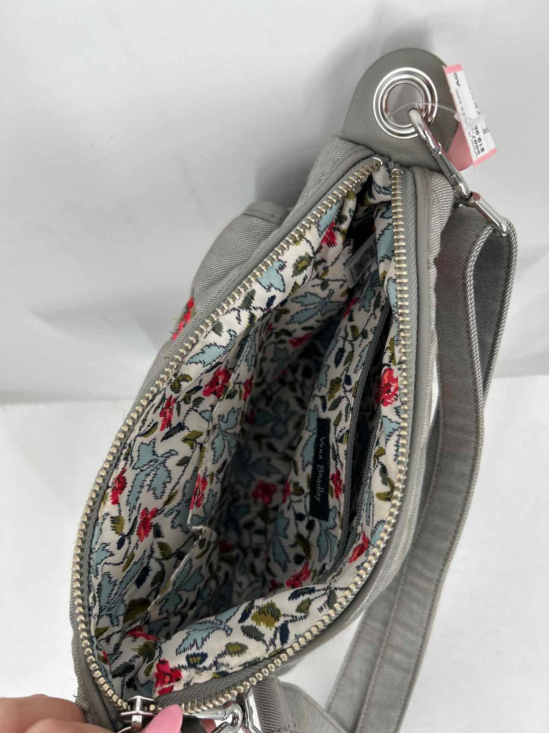 Vera Bradley Gray Floral Embroidered Pre Owned Crossbody