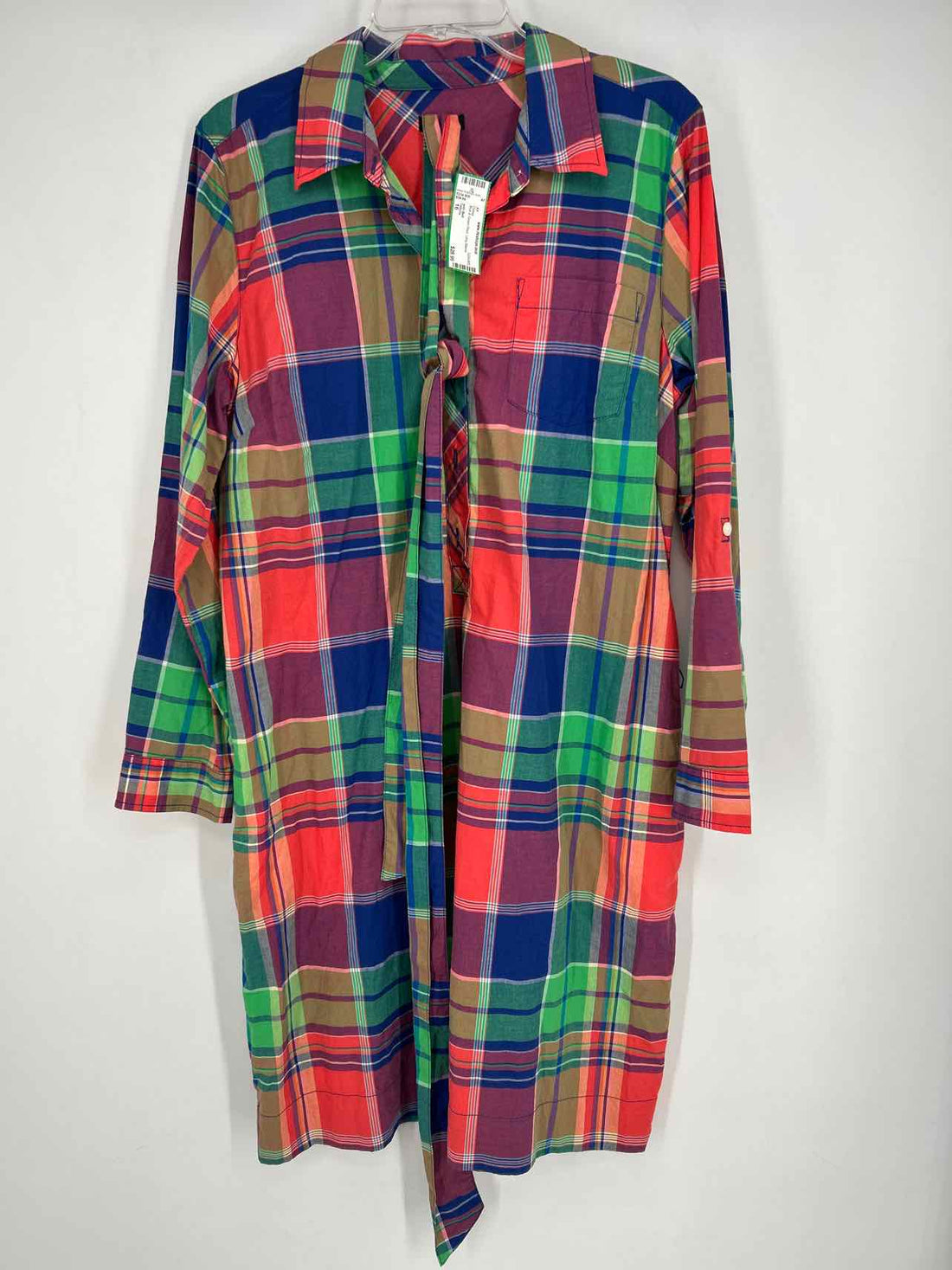 Talbots Size 16 Blue & Green Plaid Long Sleeve Dress a
