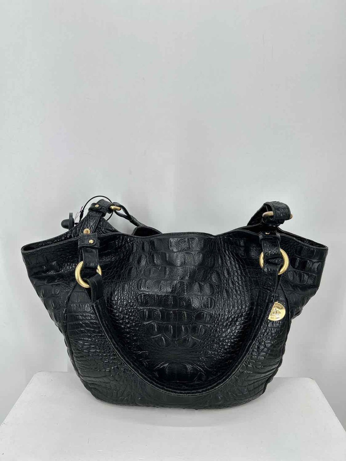 Brahmin Black Croc Embossed Leather Pre Owned Tote