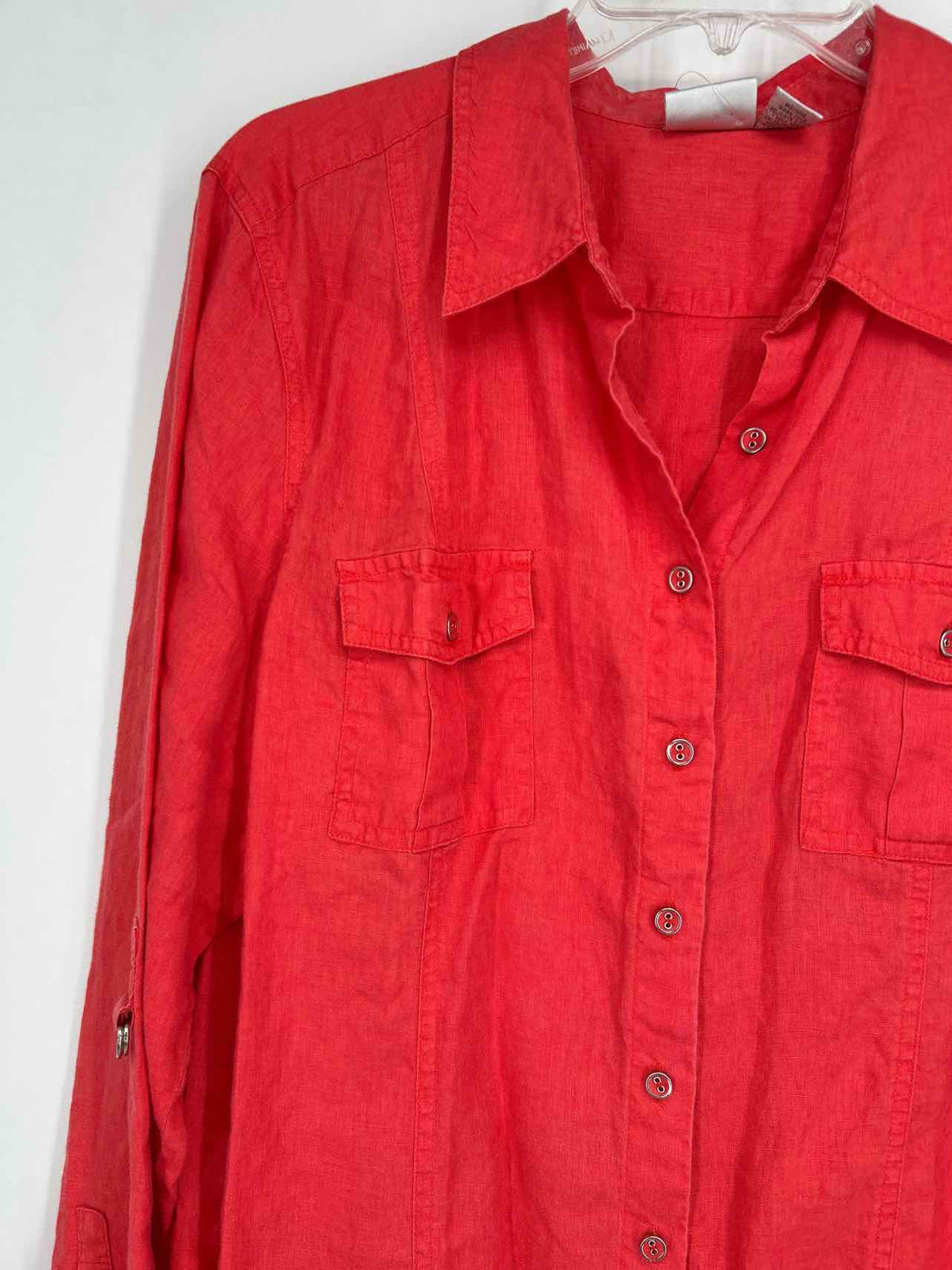 Chicos Size 3/XL Red Linen Vintage Long Sleeve