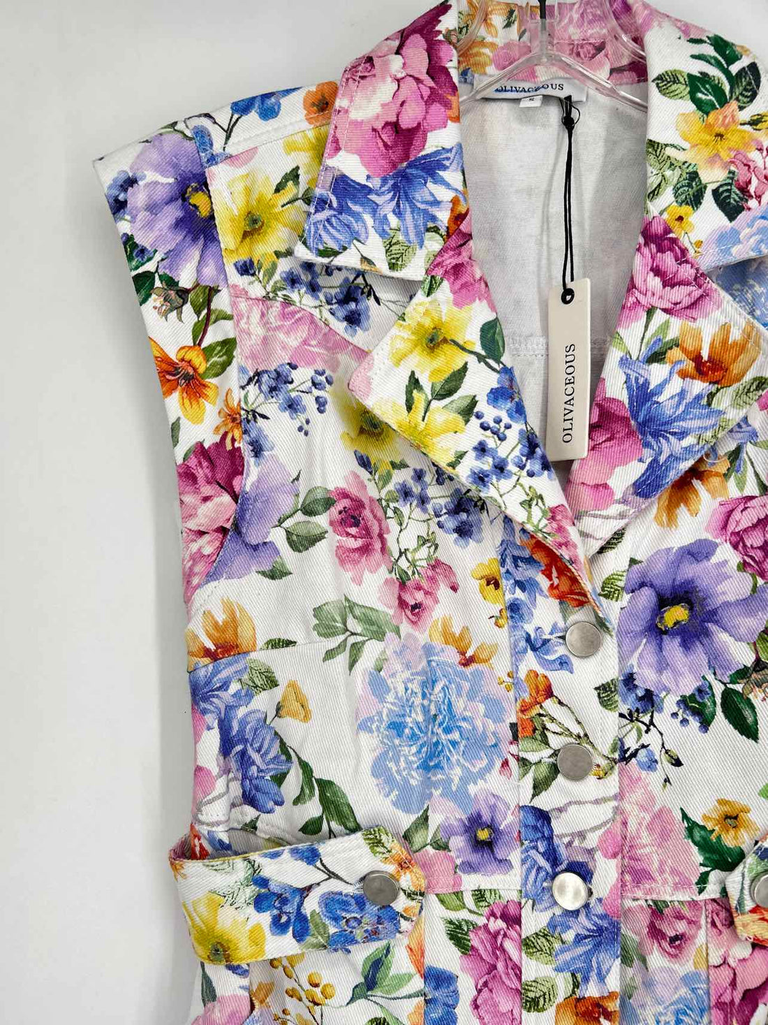Olivaceous Size S White Floral Denim NWT Dress