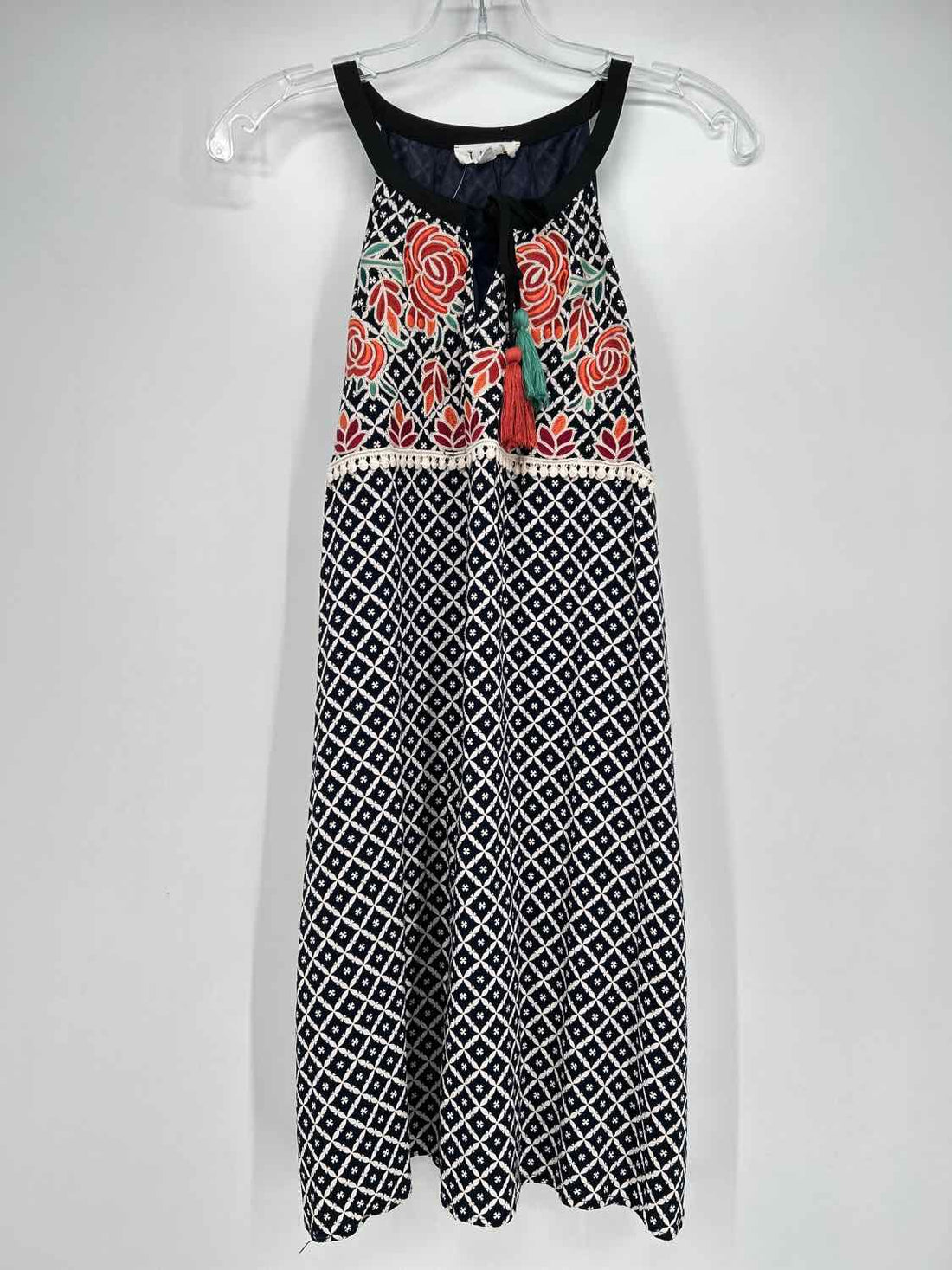 THML Size L Navy & White Print Embroidered Dress