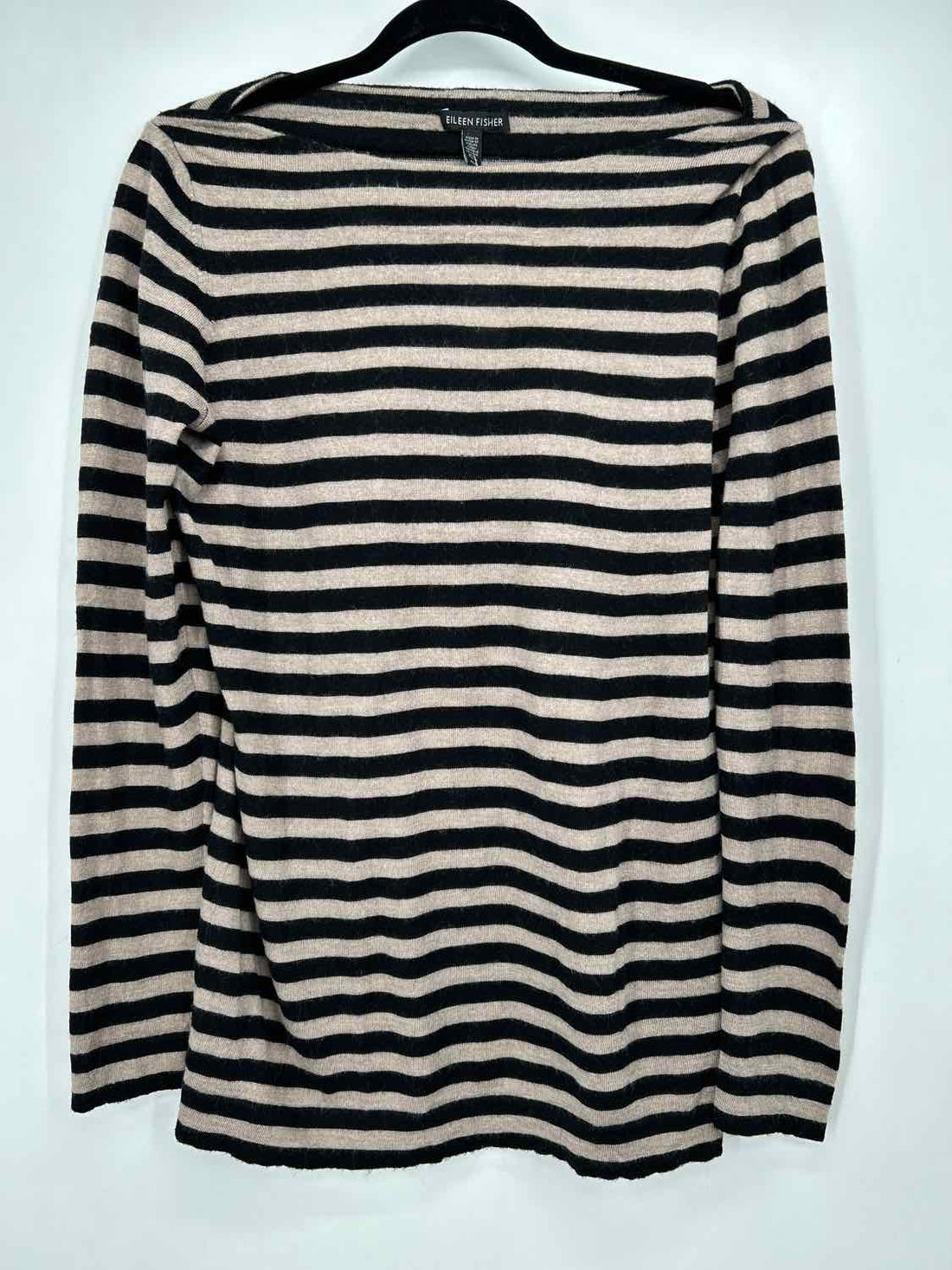 Eileen Fisher Size M Tan & black stripe Merino Wool 100% Long Sleeve