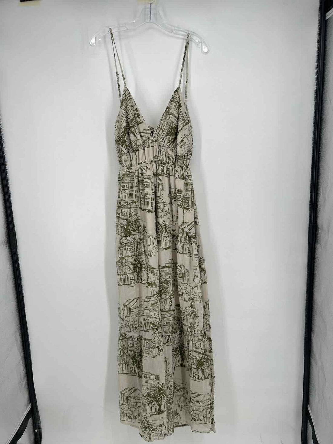 Meet Me In Santorini Size L Beige & Olive Print Maxi