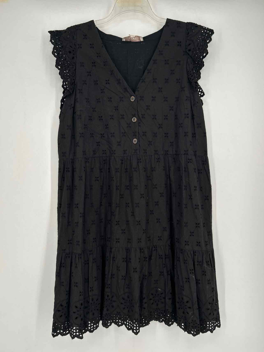 Loft Size 14 Black Eyelet Short Sleeve Dress