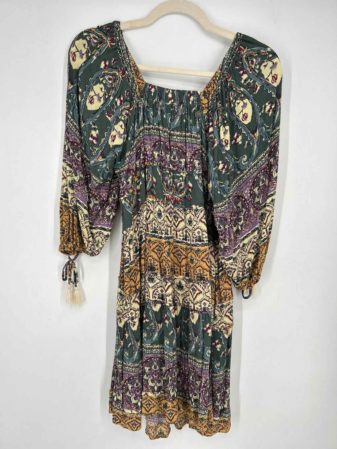 Blu Ivy Size S Dark Green Print Long Sleeve Dress