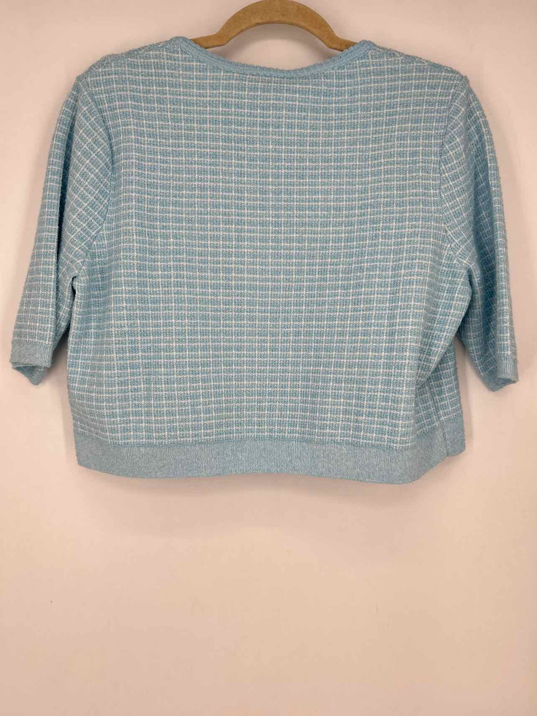 Zara Size L Light Blue & White Tweed Short Sleeve 2PC Sweater Set