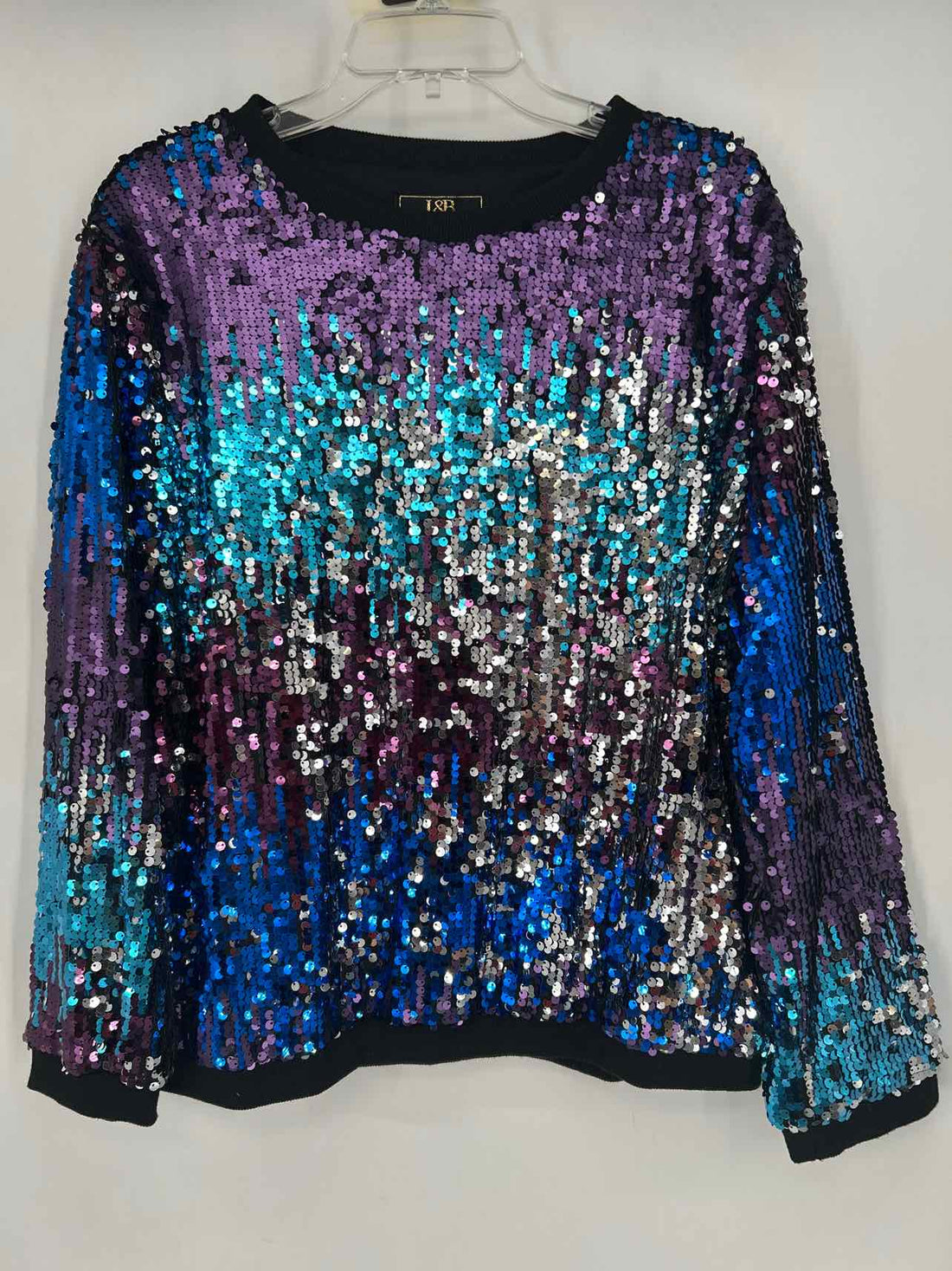 Lucky & Blessed L Purple Blue & Black Sequined Holiday