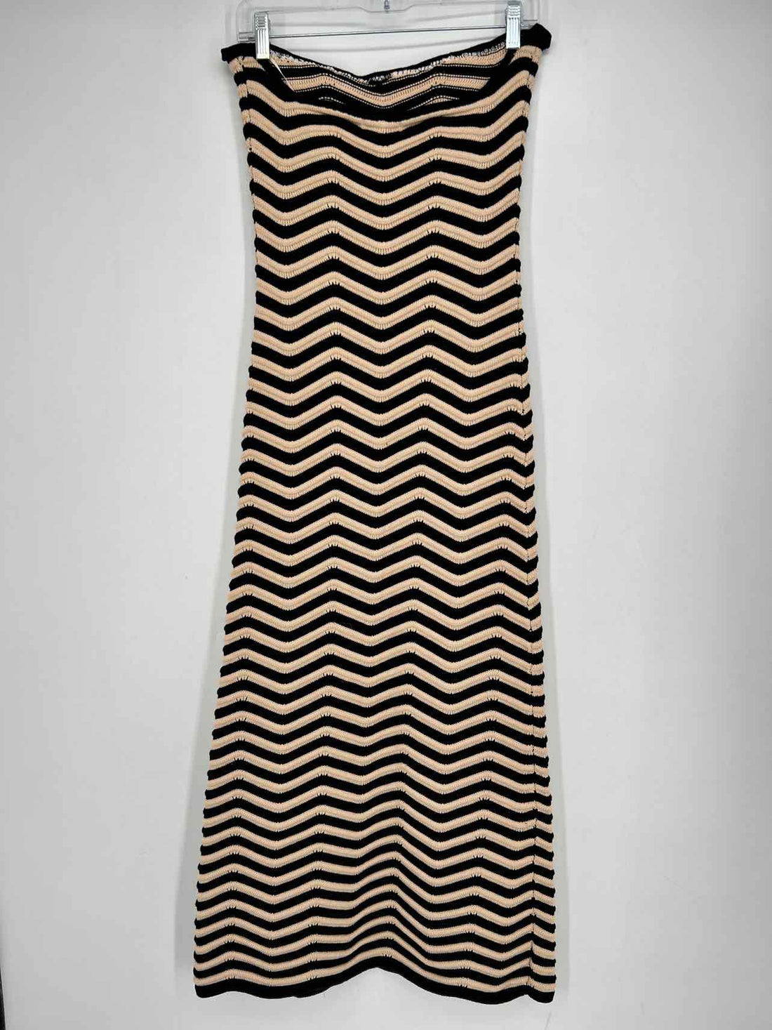 Miou Muse Size L Black & Cream Striped Knit Strapless Dress