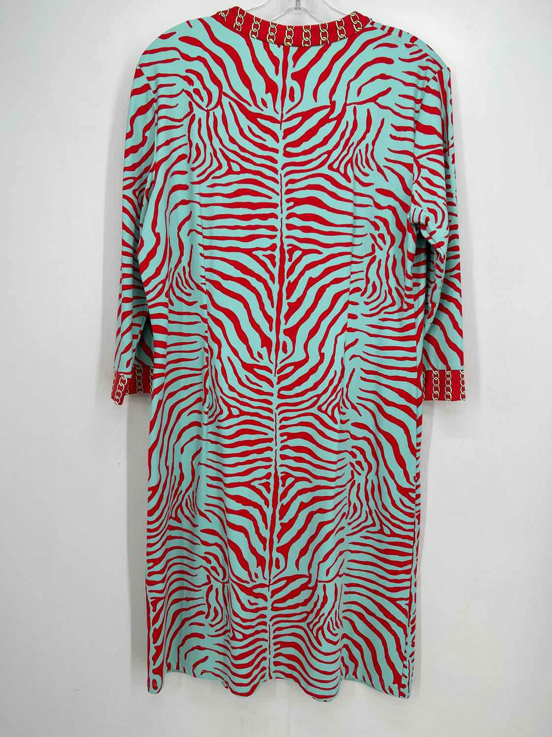 J McLaughlin Size L Light Blue & Red Zebra Print Dress