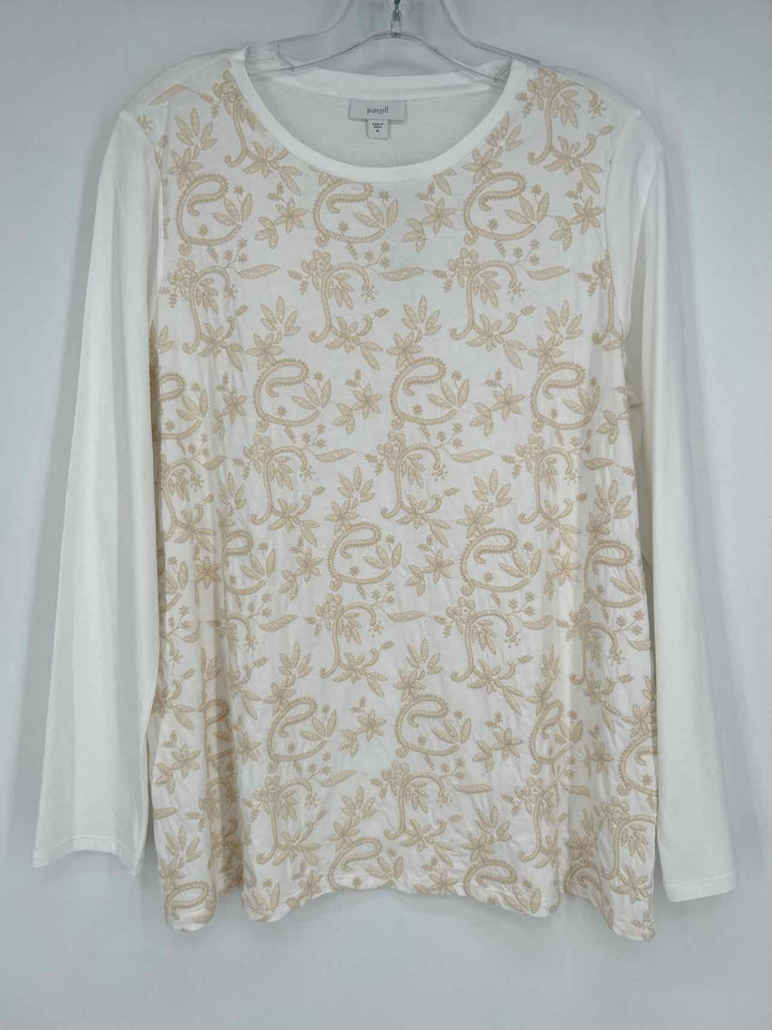 Pure Jill Size M White Print Embroidered Long Sleeve