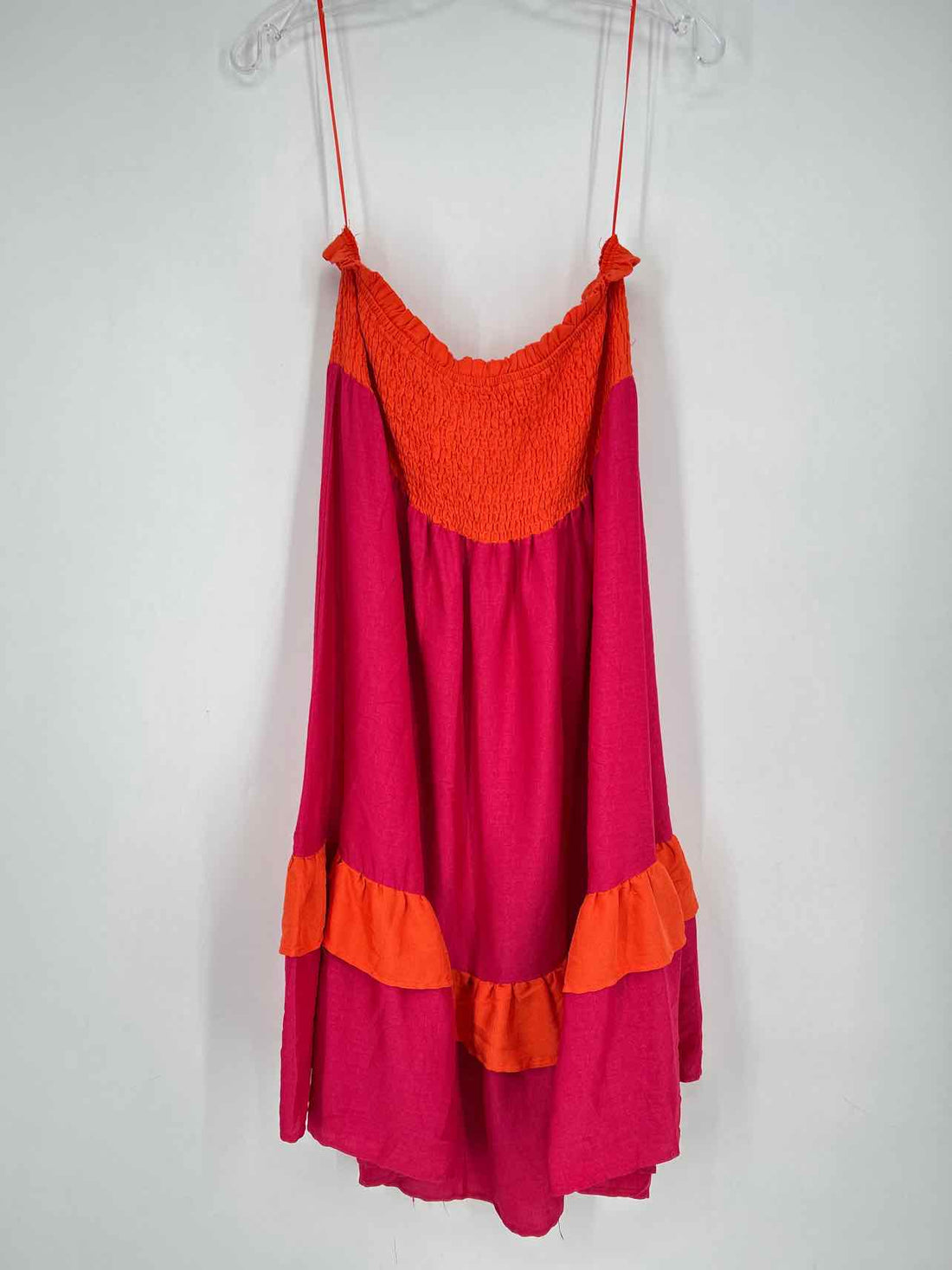 J. NNA Size L Orange & Dark Pink Strapless Dress