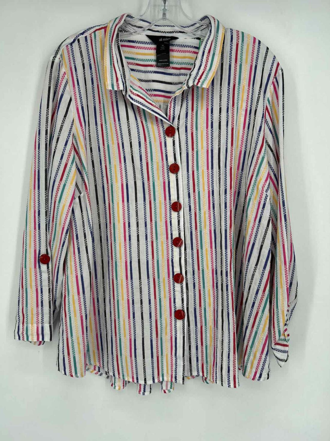 Ali miles Size XL White & Rainbow Striped Long Sleeve