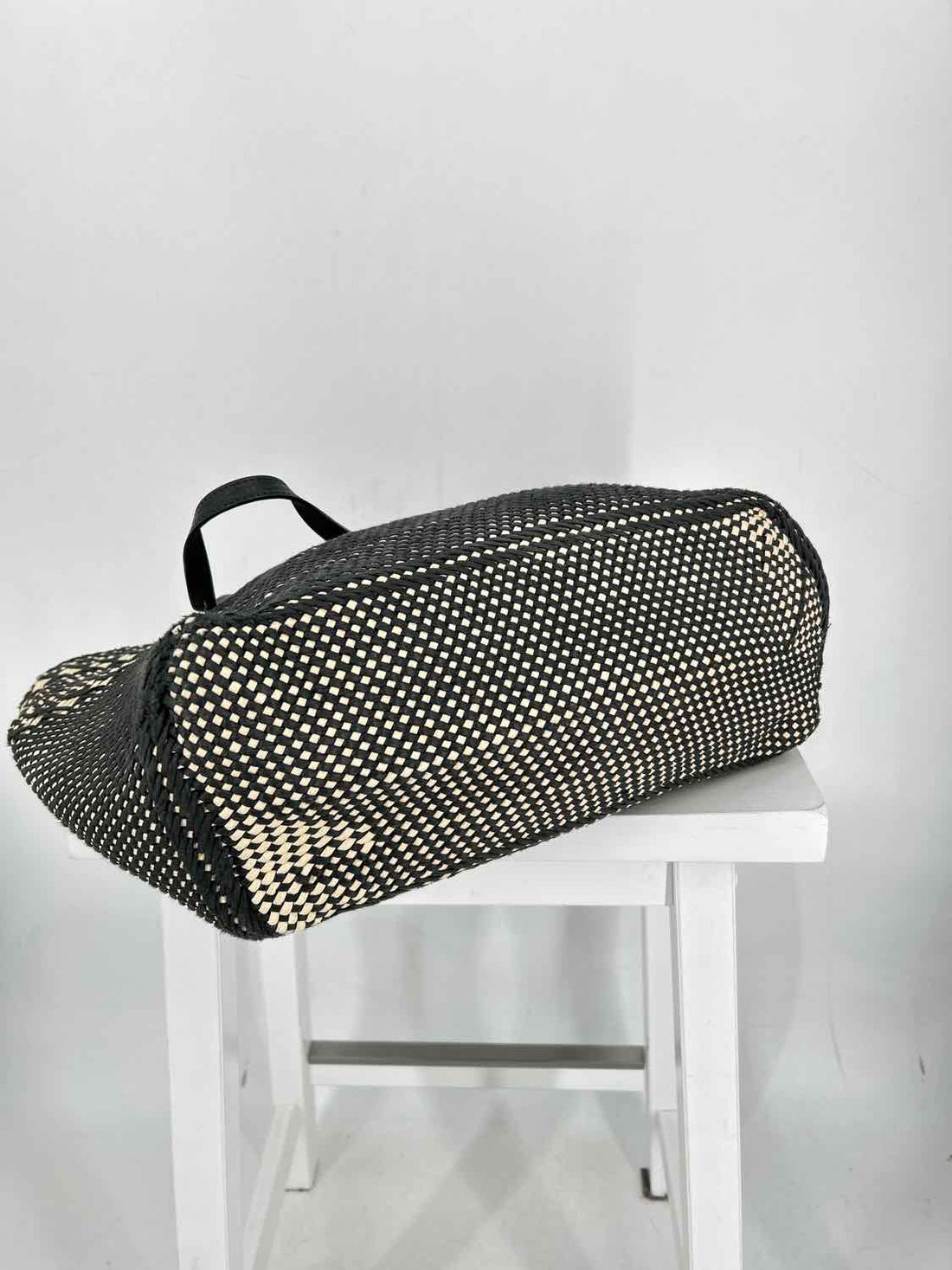 Banana Republic Black & Tan Tote Raffia with Leather Handle