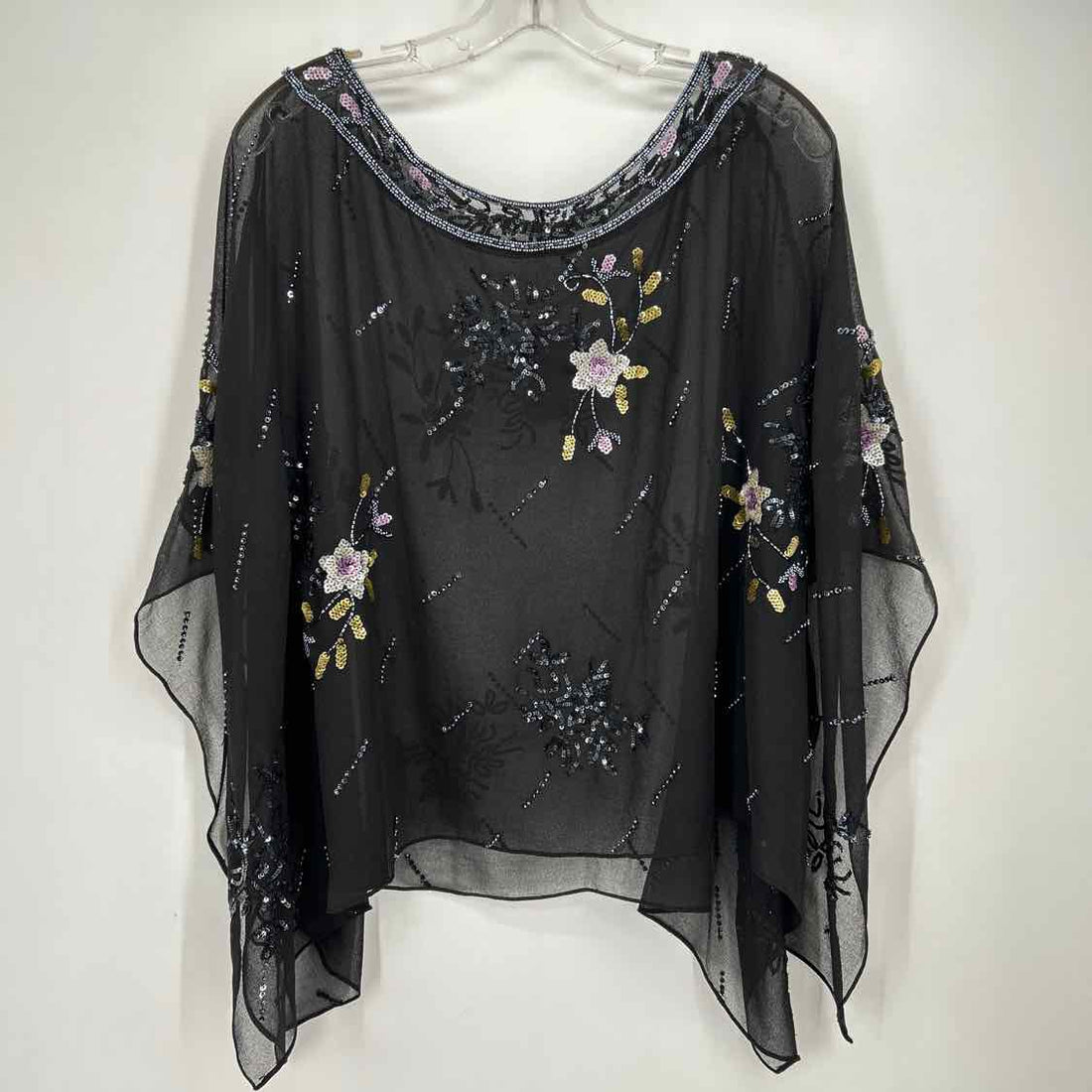 Scala Size One Size Black Beaded Poncho