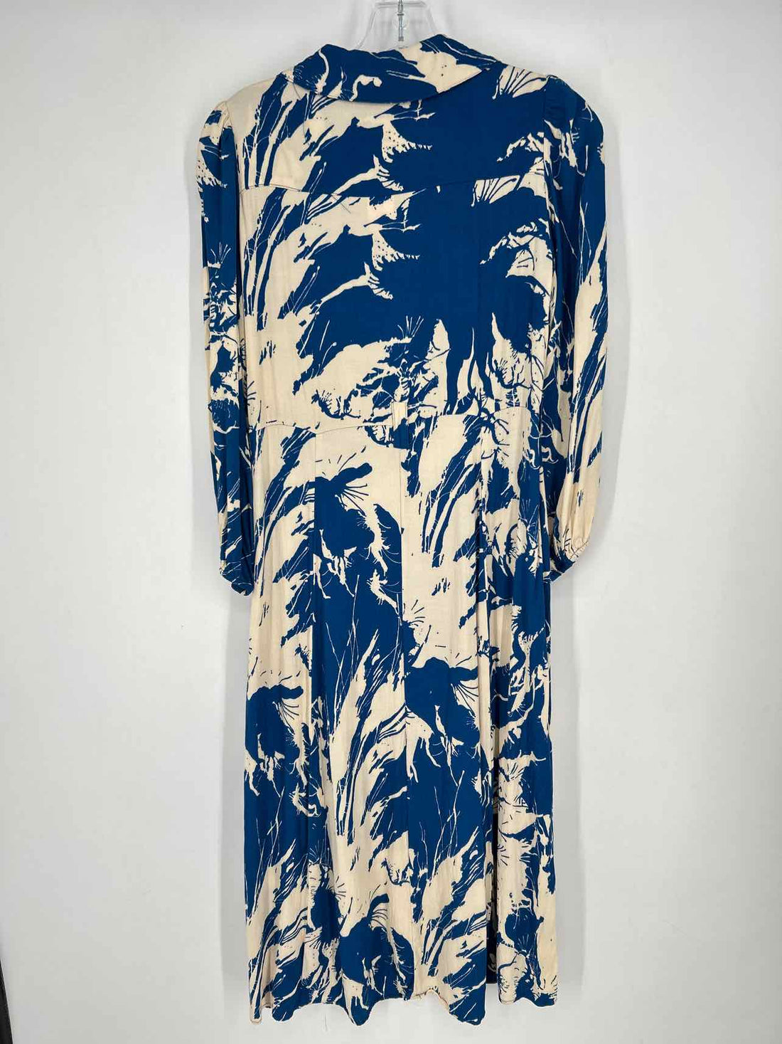 Zara Size S Blue & Beige Print Long Sleeve Dress