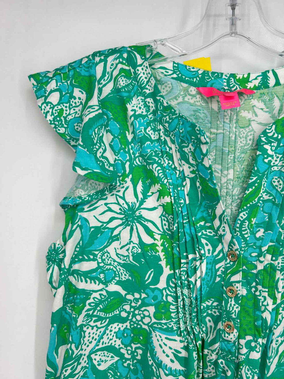 Lilly Pulitzer S Green & White Print Short Sleeve Lilly Pulitzer Top