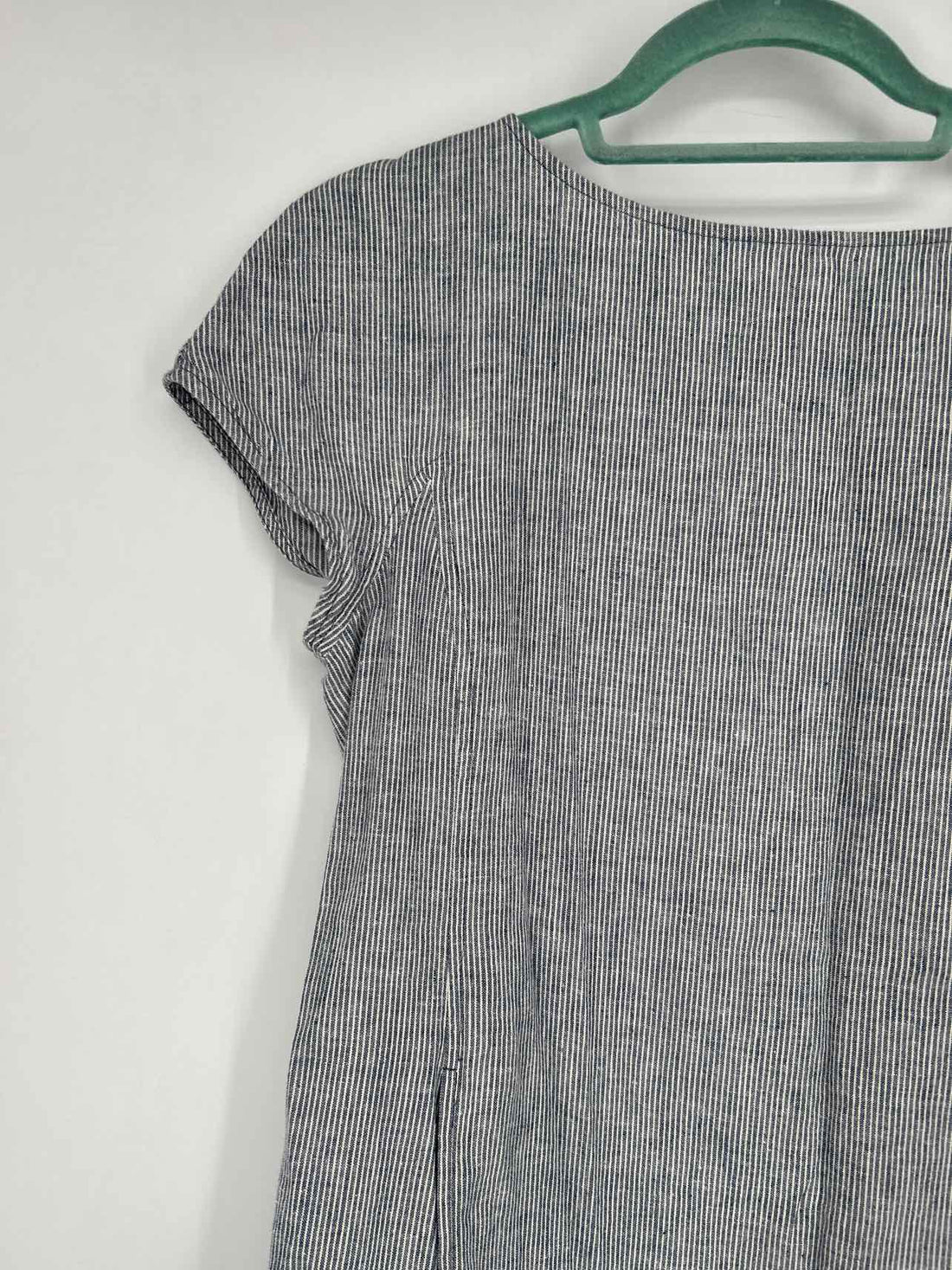 Eileen Fisher Size PM White & Navy Striped Short Sleeve Dress