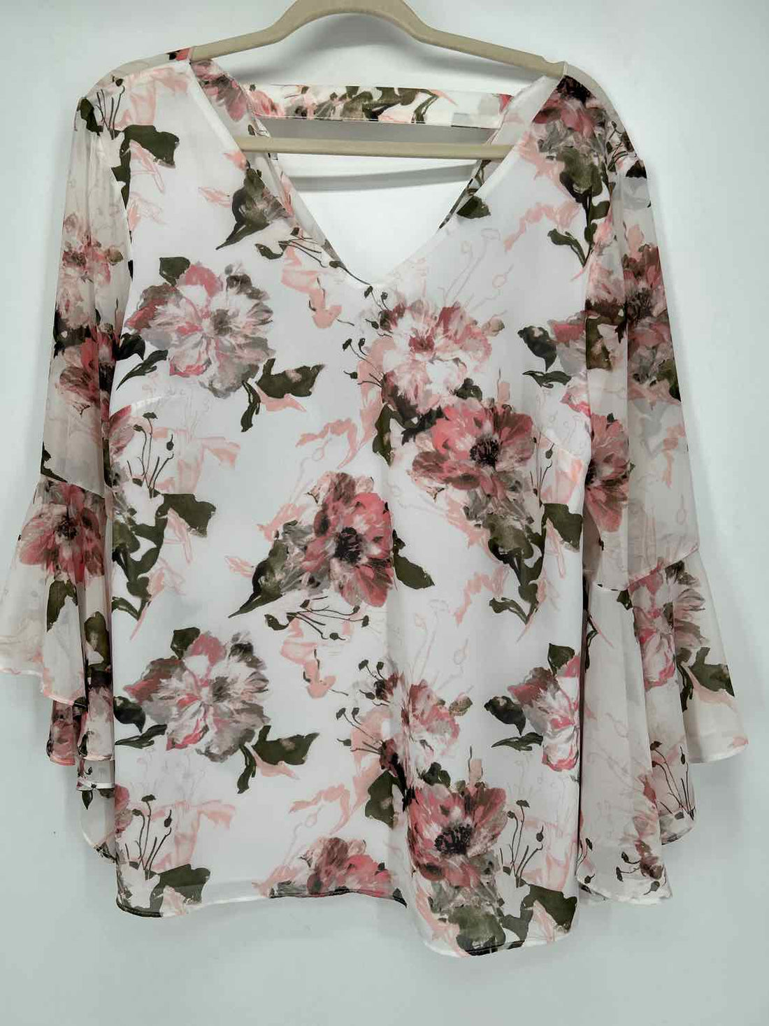 Frank Lyman Size 10 White Floral Long Sleeve