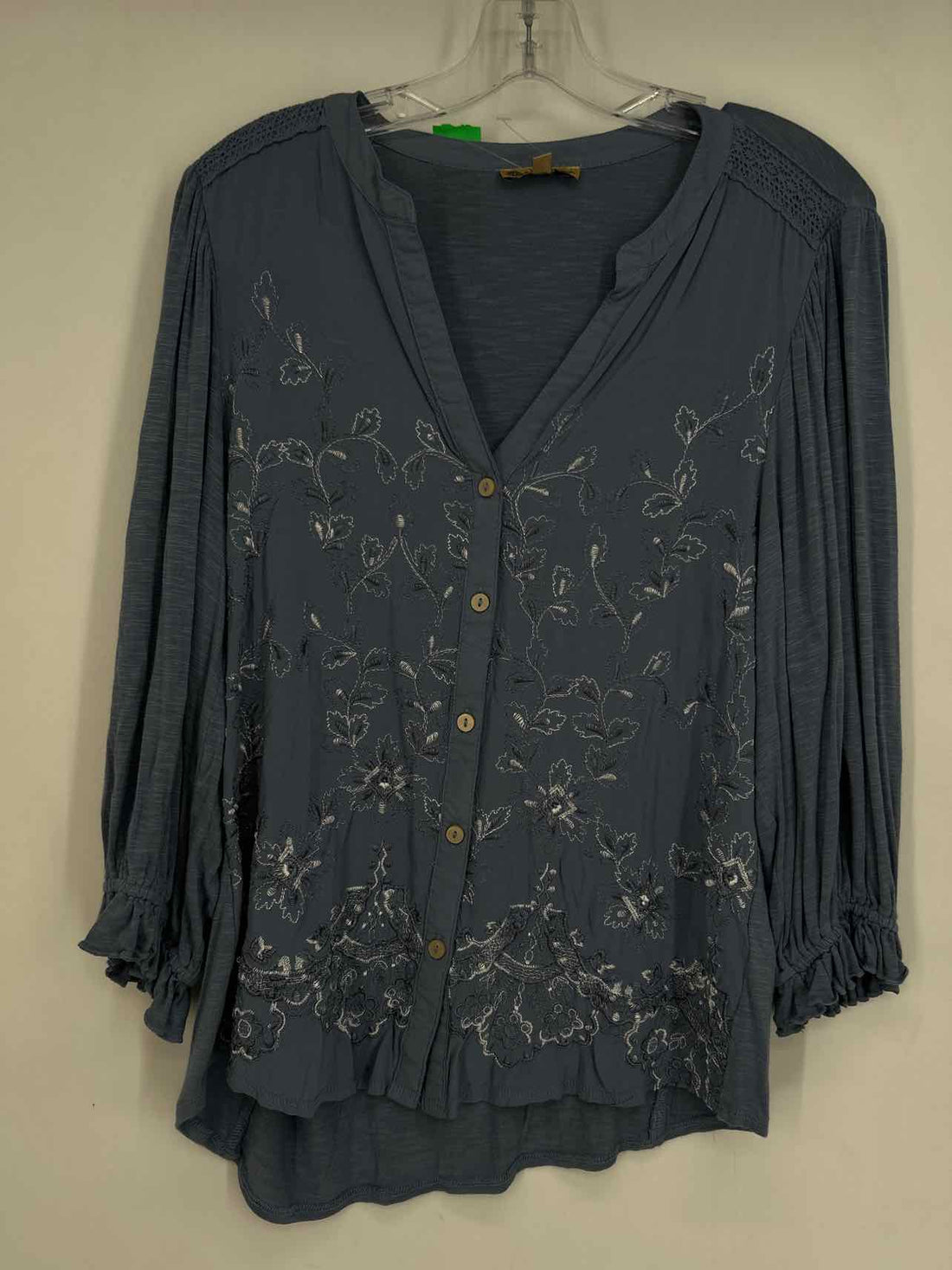 Democracy Size L Dusty Blue Embroidered Long Sleeve