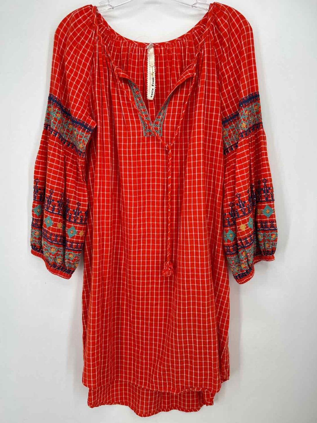 Uncle Frank Size M Orange & White Embroidered Long Sleeve Dress