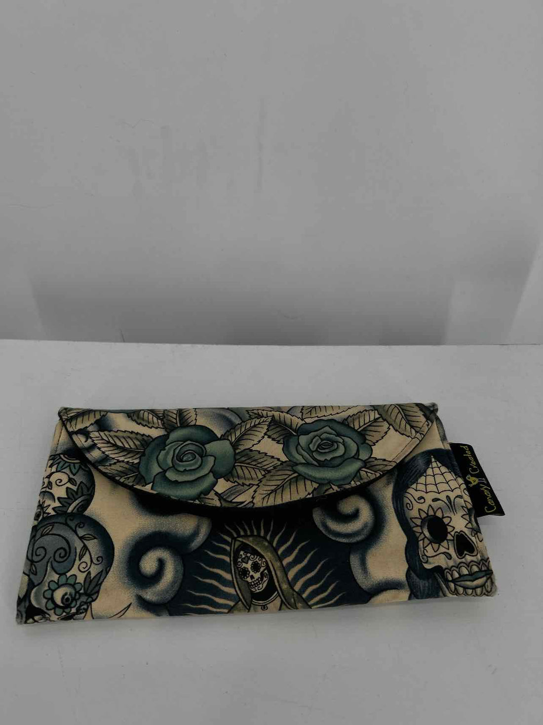 Canary Created Black Blue & Cream Floral Faux Leather Pre Owned Crossbody