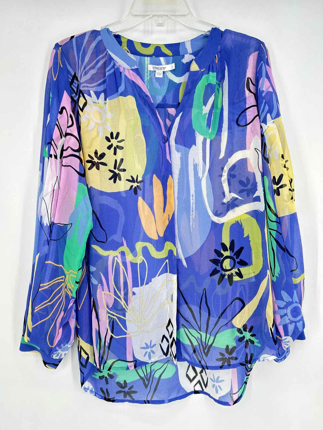 Chicos Size 1 (8) Purple Print Long Sleeve