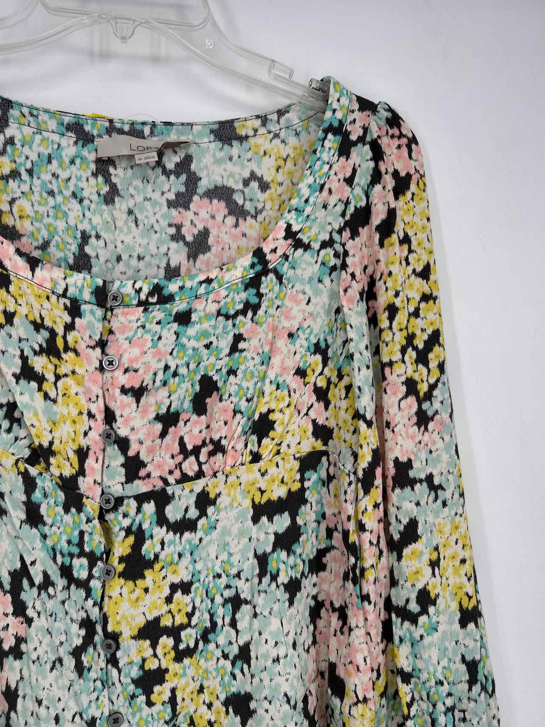 Loft Size XS Dark Gray & Pastel Print Long Sleeve
