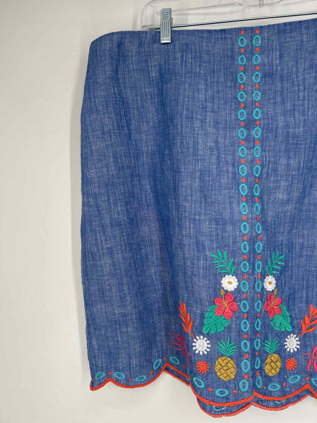Talbots Size 14 Blue Embroidered Linen/Cotton Skirts